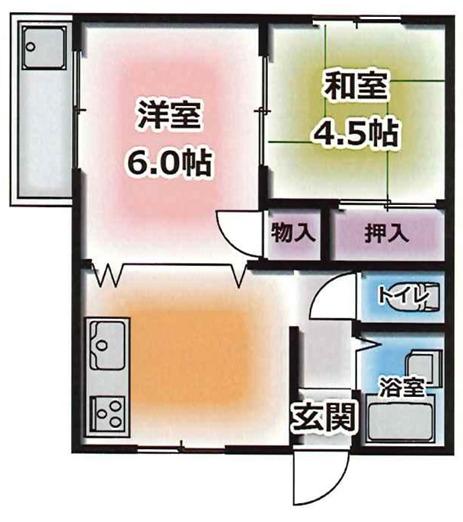 六甲アビタシオン(2DK/4階)の間取り写真