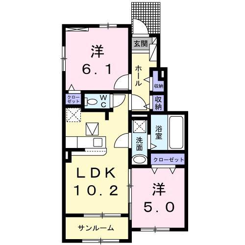 ベル メゾン 永利(2LDK/1階)の間取り写真