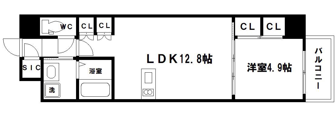 S-RESIDENCE大阪上本町(1LDK/5階)の間取り写真