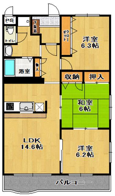 サニーフラット(3LDK/2階)の間取り写真