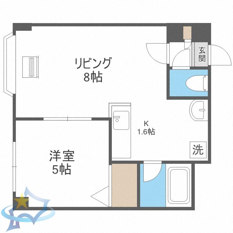 リーガルコート南5条(1LDK/5階)の間取り写真