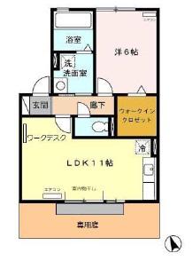 リビングタウン下俣B(1LDK/1階)の間取り写真