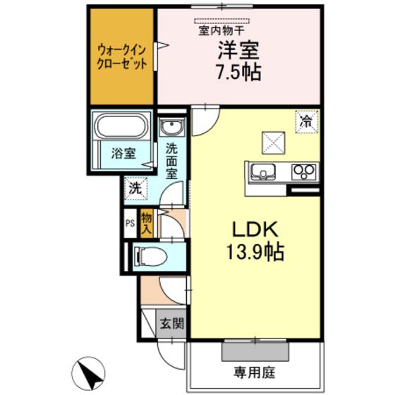 ソレイユ 2番館(1LDK/1階)の間取り写真