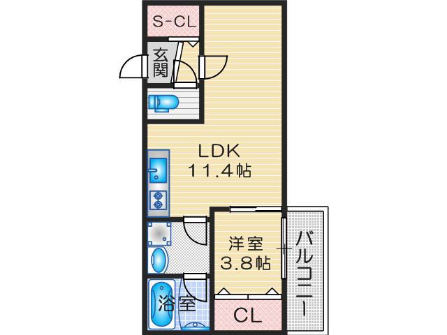 HALU豊中(1LDK/2階)の間取り写真