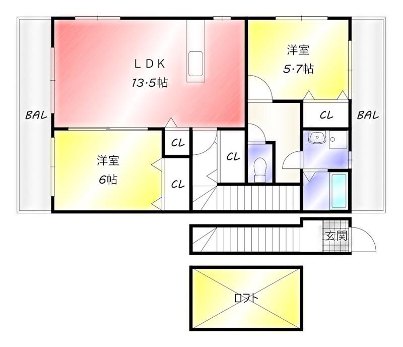 ヴィオーレ直方(2LDK/2階)の間取り写真