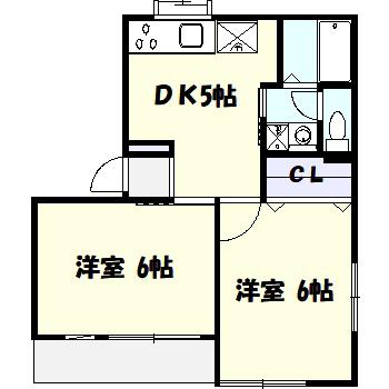 メゾンリビエールI(2DK/2階)の間取り写真
