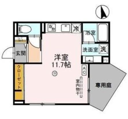 SERENO/1F(ワンルーム/1階)の間取り写真