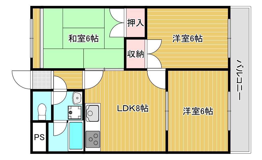 ヒューマンスペースハテンコウ(3LDK/5階)の間取り写真