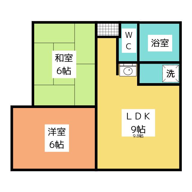コーポ本町(2LDK/1階)の間取り写真