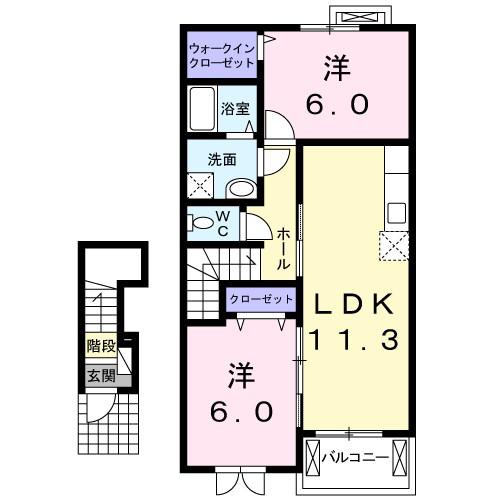 メゾン・ド・ルーナ(2LDK/2階)の間取り写真