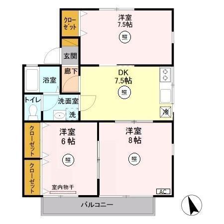 セジュールよろこび A(3DK/2階)の間取り写真