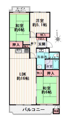我孫子ビレジ13号棟(3LDK/5階)の間取り写真
