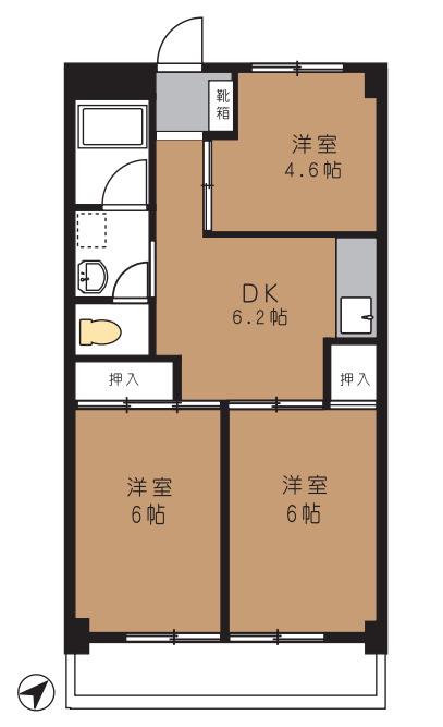 上野マンション(3DK/1階)の間取り写真