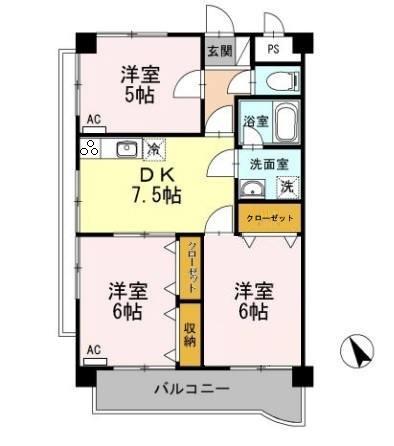 エステート富貴ノ台(3DK/3階)の間取り写真