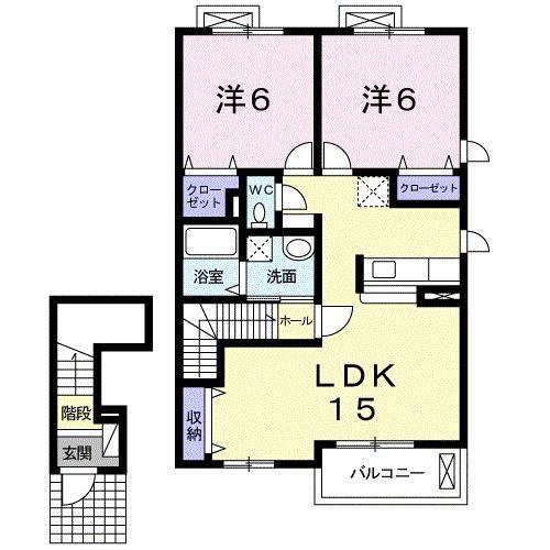 ヴィラルミエール(2LDK/2階)の間取り写真