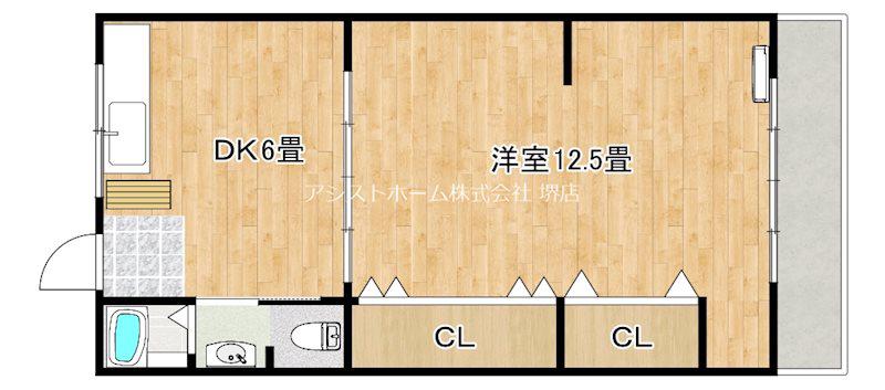 ハイクオリティ向陵(1DK/3階)の間取り写真