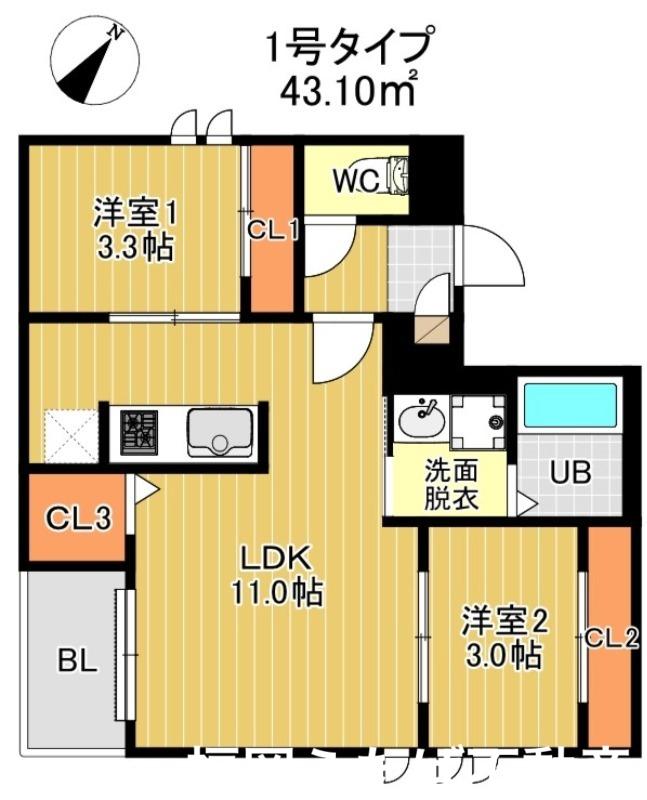 REGALEST MAPLE 千早(2LDK/1階)の間取り写真
