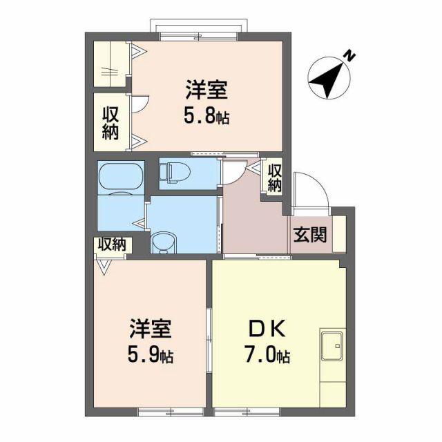 アンジュウデヤD棟(2DK/1階)の間取り写真
