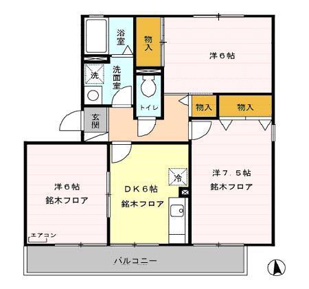 ツインコートB棟(3DK/2階)の間取り写真