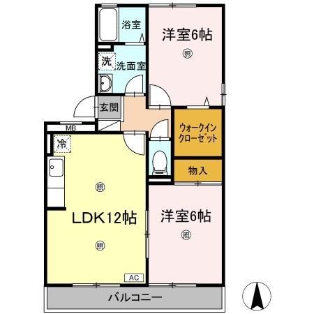 ヴィレッジ札場 A棟(2LDK/2階)の間取り写真