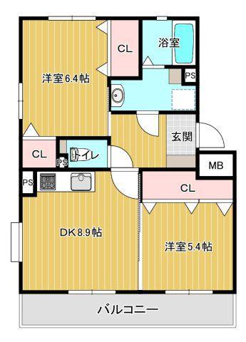 ルミエール水前寺(2LDK/3階)の間取り写真