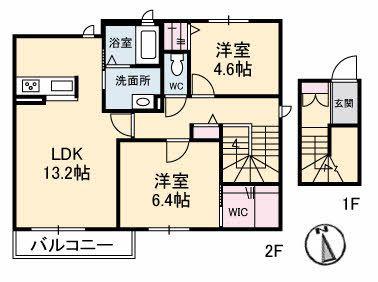 オークリーフ(2LDK/2階)の間取り写真