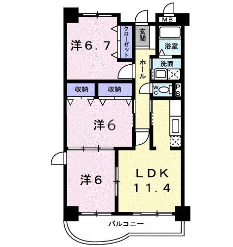 クラール(3LDK/5階)の間取り写真