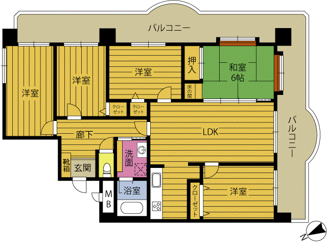 ライオンズマンション大洲207号(5LDK/2階)の間取り写真