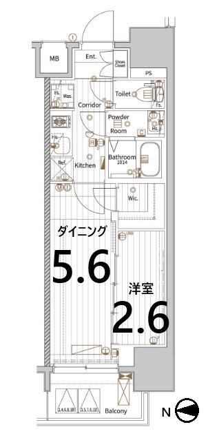 エステムコート名古屋新栄VI アートテラス(1DK/11階)の間取り写真