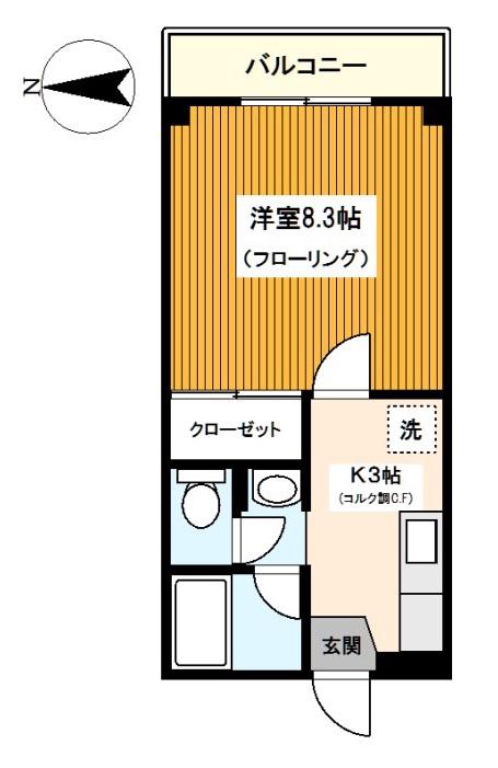 サンブレス峰岡(1K/2階)の間取り写真