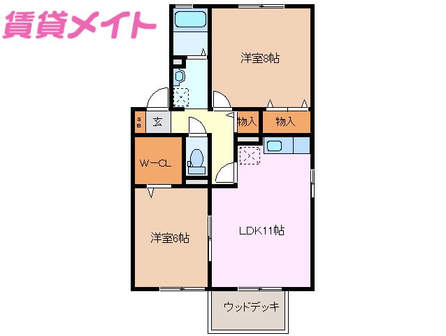 アヴェニール B棟(2LDK/1階)の間取り写真