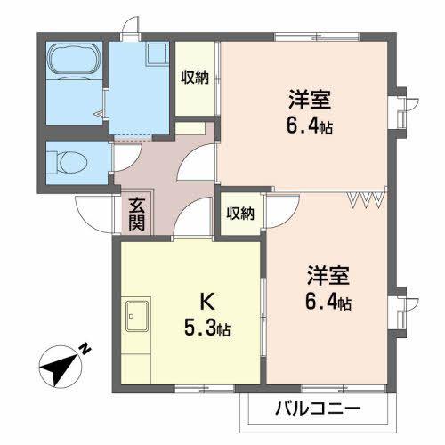 カーサ如月(2K/2階)の間取り写真