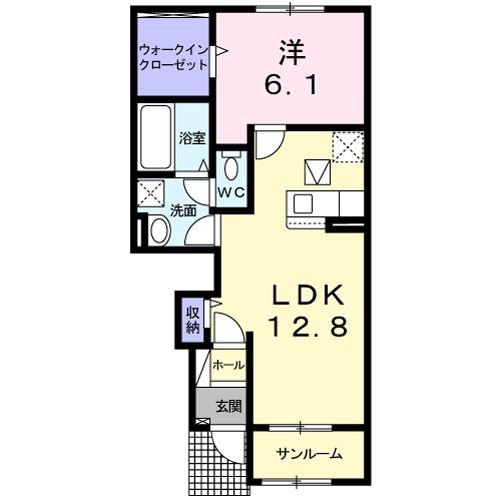 フィオレット・ケー II(1LDK/1階)の間取り写真