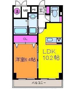 グレイスヴィラ西大畑(1LDK/2階)の間取り写真