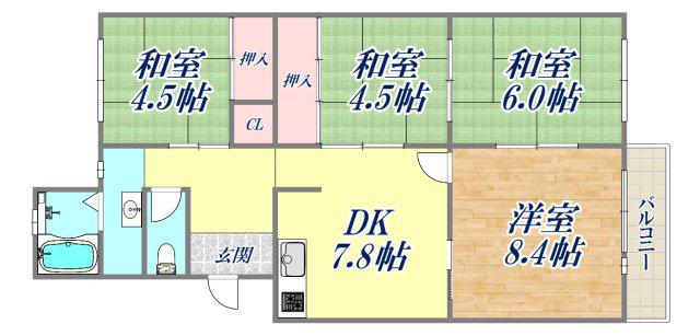 宝塚光明2棟(4DK/4階)の間取り写真