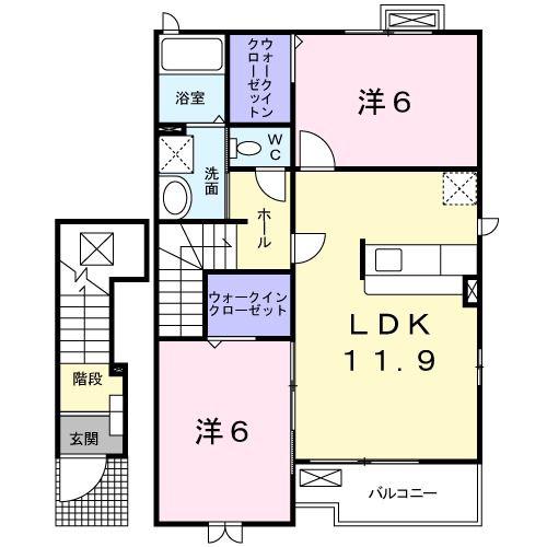 アベニールB(2LDK/2階)の間取り写真