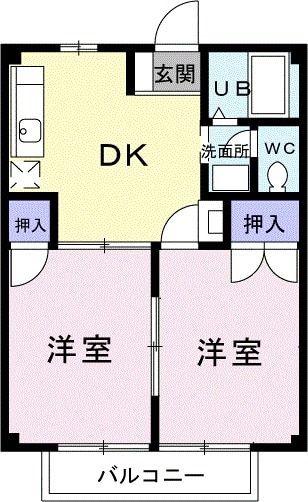 ニューシティどい(2DK/1階)の間取り写真