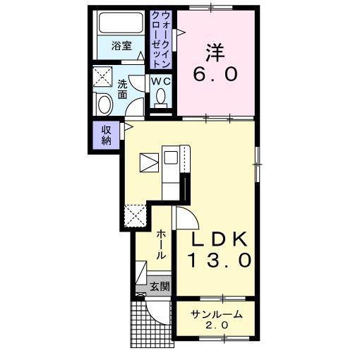 エルフフォレストIIA(1LDK/1階)の間取り写真