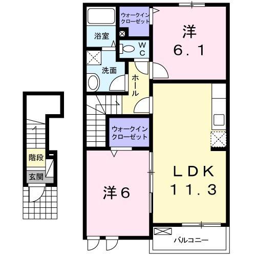 サンライズ ガーデン II(2LDK/2階)の間取り写真
