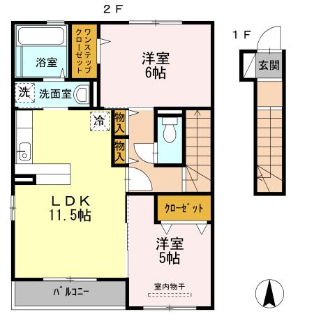 ルラシオン A棟(2LDK/2階)の間取り写真
