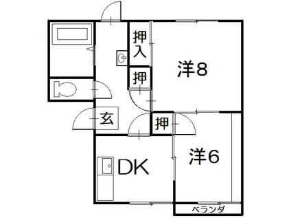 カーサおおみかA棟(2DK/1階)の間取り写真