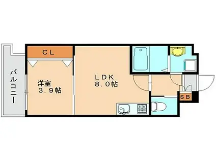 CLUB ORIENT BLD NO.87 MARIAGE STATI(1LDK/9階)の間取り写真