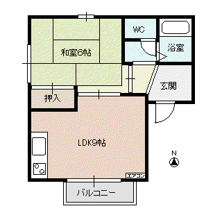 ジュネスハイツ(1LDK/2階)の間取り写真