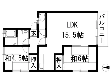 清風ハイツ(2LDK/2階)の間取り写真