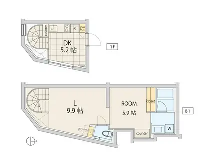 エスセナーリオ中野中央(1LDK/1階)の間取り写真