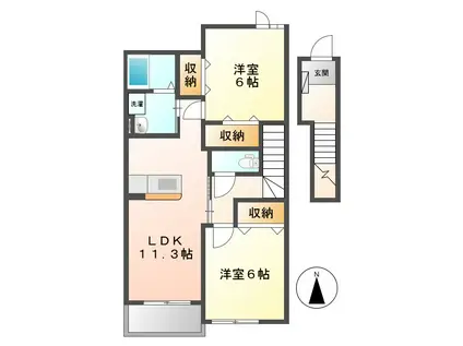 リヴィエール(2LDK/2階)の間取り写真