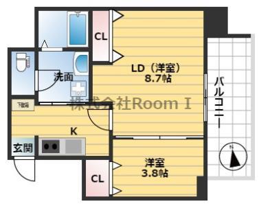 ヴィラ・セレーノ玉造本町旧ルネフラッツ玉造本町(2K/4階)の間取り写真