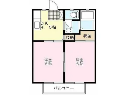 オーランド寺中B(2DK/2階)の間取り写真