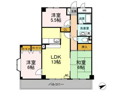 レジデンス若松(3LDK/3階)の間取り写真