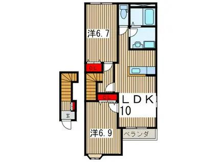 ラ・ベレーザ(2LDK/2階)の間取り写真